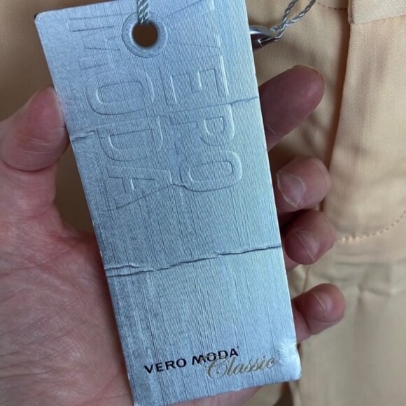 NWT Vero Moda Trousers Peach Black Striped Pants Ankle Length Amber Slim Leg New - Picture 4 of 8